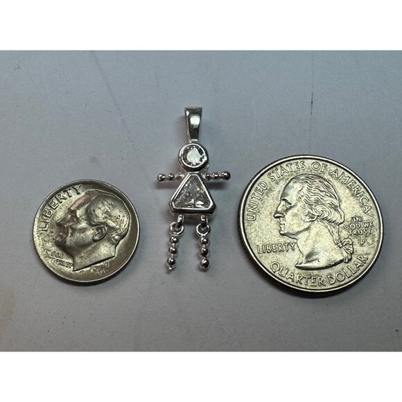 Estate Sterling Silver 925 Girl Pendant Clear Crystals Dangle Arms & Legs 1.6g - Picture 6 of 8